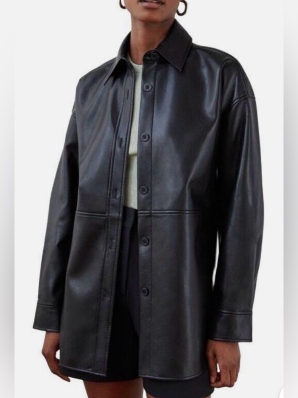 Aritzia Babaton Black Pelli vegan Leather Button-Down Shirt jacket size 2xs